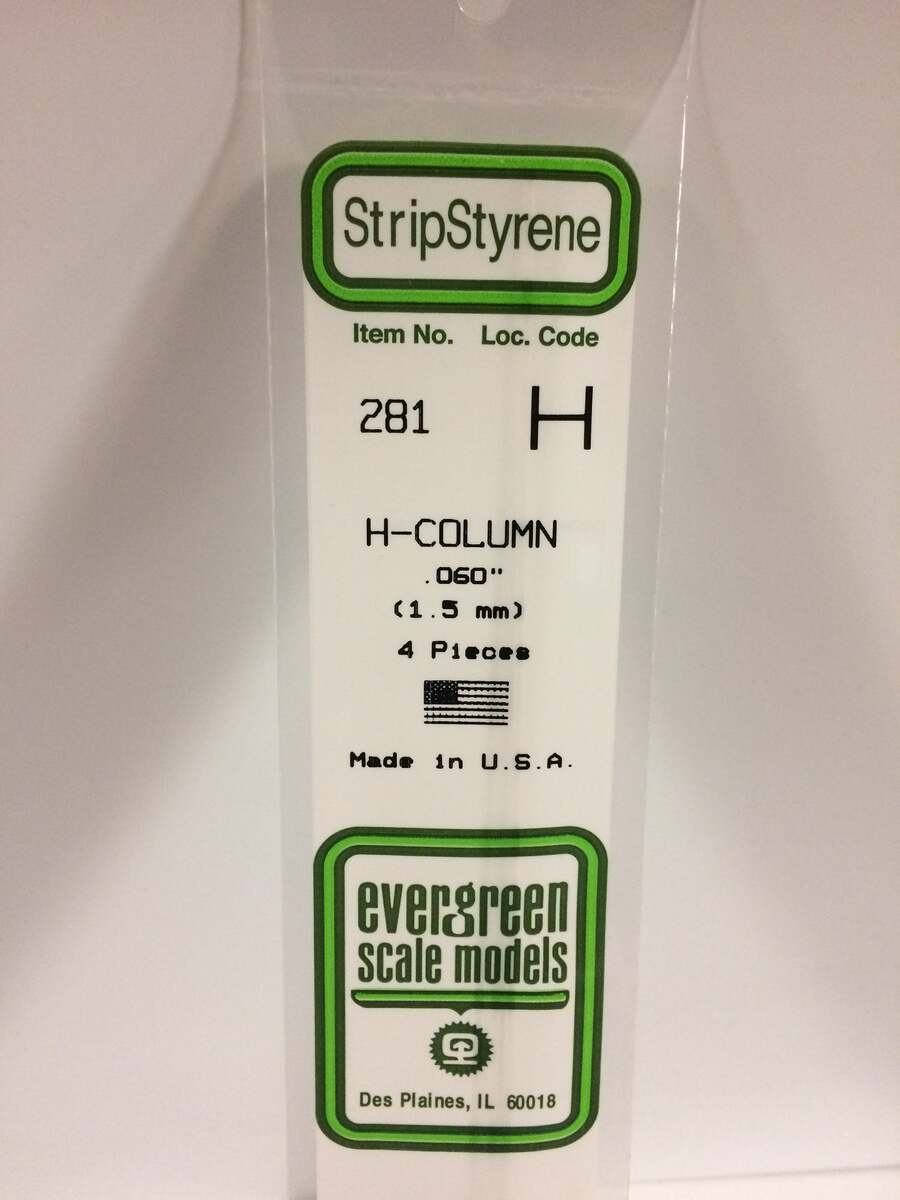 Evergreen Scale Models 281 .060" x 14" Polystyrene H-Columns (Pack of 4)