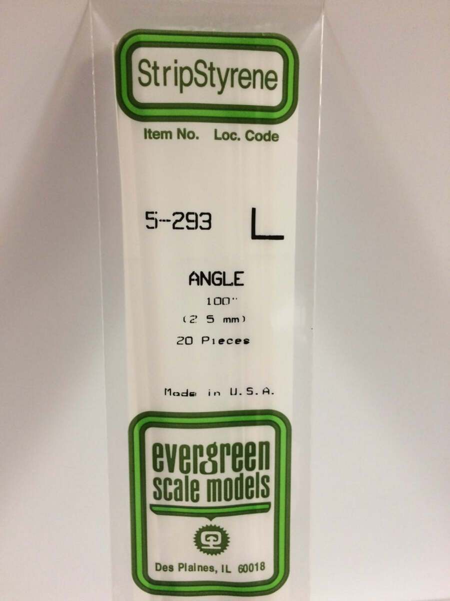 Evergreen Scale Models 293 Angle L .100" x 14" Polystyrene (Pack of 4)