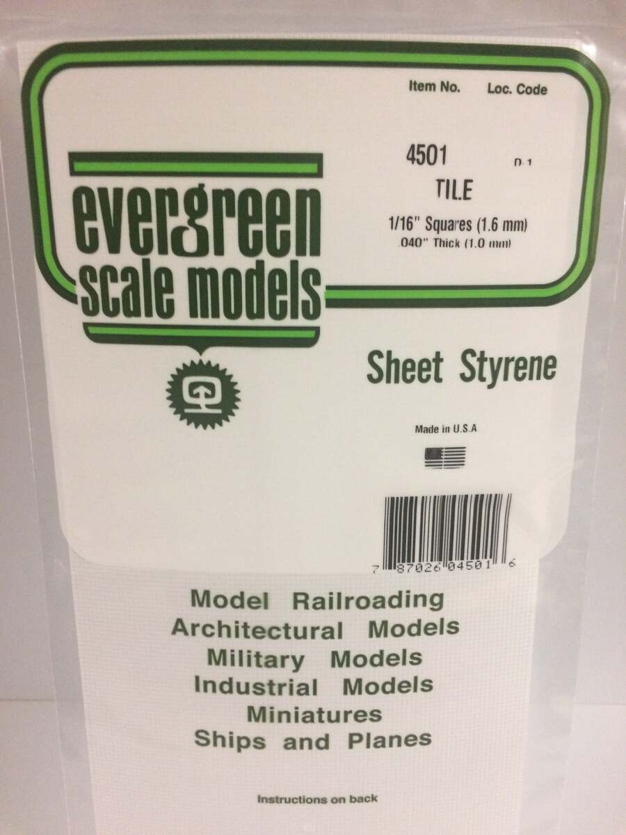 Evergreen Scale Models 4501 1/16" x 6" x 12" Polystyrene Square Tile