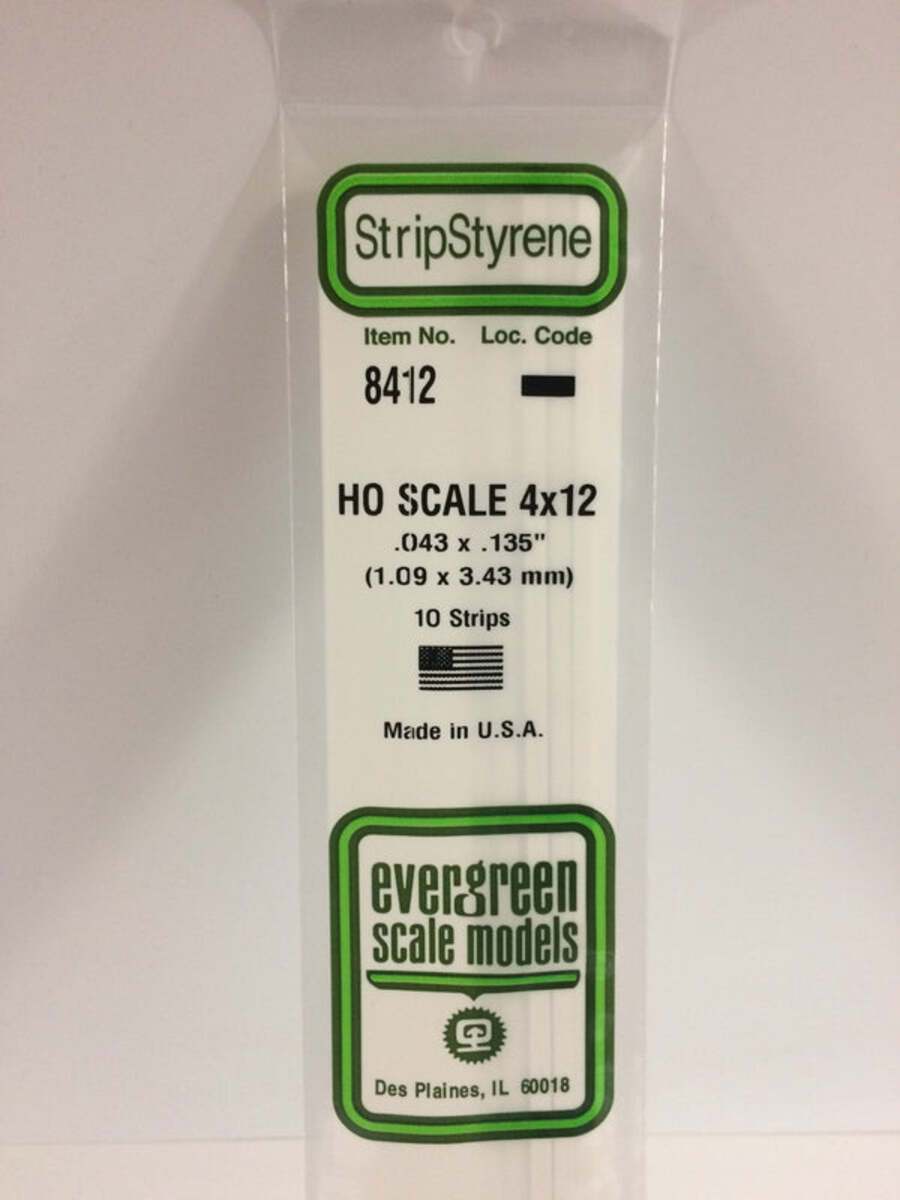 Evergreen Scale Models 8412 HO .043" x .135" x 14" Strips (Pack of 10)