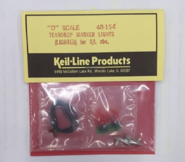 Keil-Line Products 48154 O Scale Teardrop Marker Lights (Lighted) For S/L Obs.