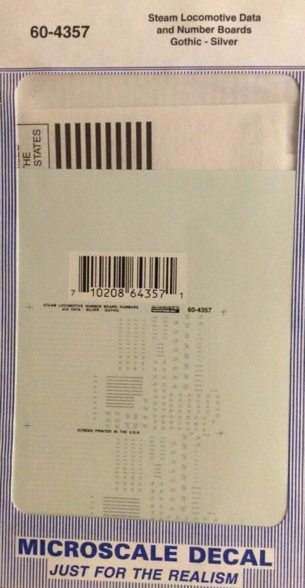 Microscale 60-4357 N Steam Loco Data & Number Boxcar Waterslide Decal Sheet
