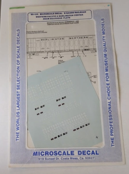 Microscale 60-436 N WP & Burlington Center Beam Bulkhead Flatcar Decal Sheet