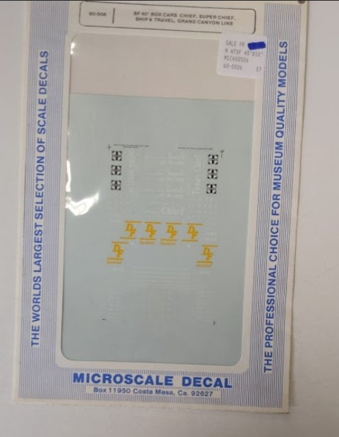 Microscale 60-506 N 1947-59 ATSF 40-50' Box Cars Waterslide Decal Sheet