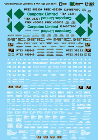 Microscale 60-809 N 1979+ Canadian Pot Ash Cylindrical & ACF Hoppers Decal Sheet