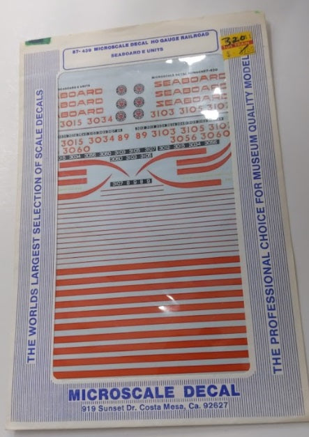 Microscale 87-439 HO Seaboard E Units Decal Sheet