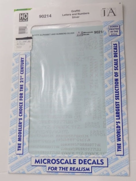 Microscale 90214 HO Silver Graffiti Alphabet and Numbers Decal Sheet