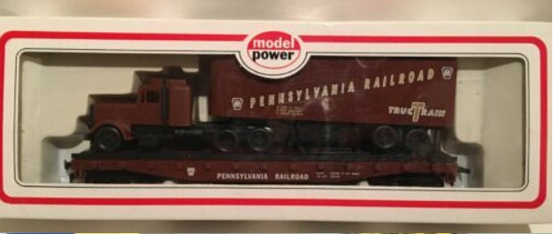 Model Power 6951 HO Pennsylvania Railroad 50'' Flatcar W/34'' Tractor Trailer