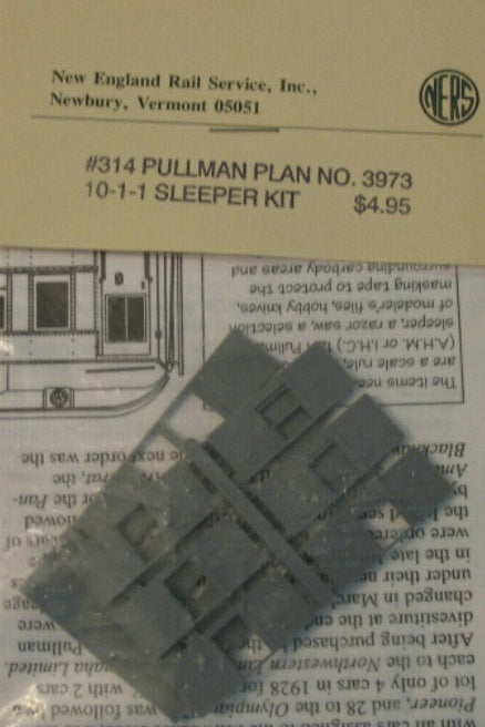 New England Rail Service 314 HO Pullman Plan No. 3973 10-1-1 Sleeper Kit
