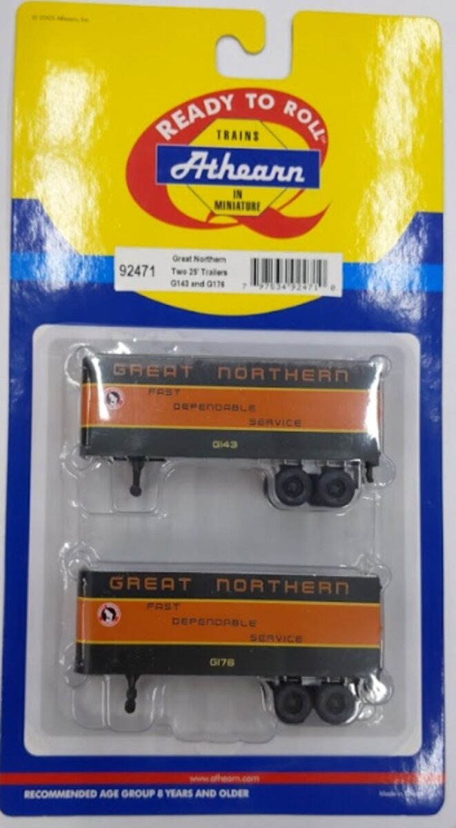 Athearn 92471 HO Great Northern 25'' Trailers # G176 & G143 (Pack of 2)