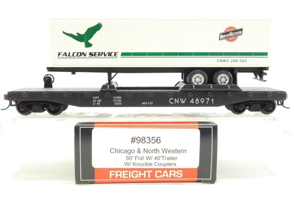 Model Power 98356 HO Chicago & North Western 50' Flat & 40' Trailer W/Couplers