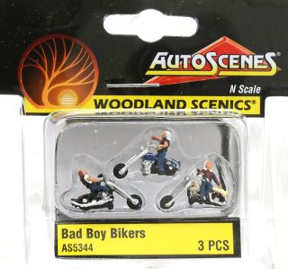 Woodland Scenics AS5344 N AutoScenes Bad Boy Bikers (Pack of 3)