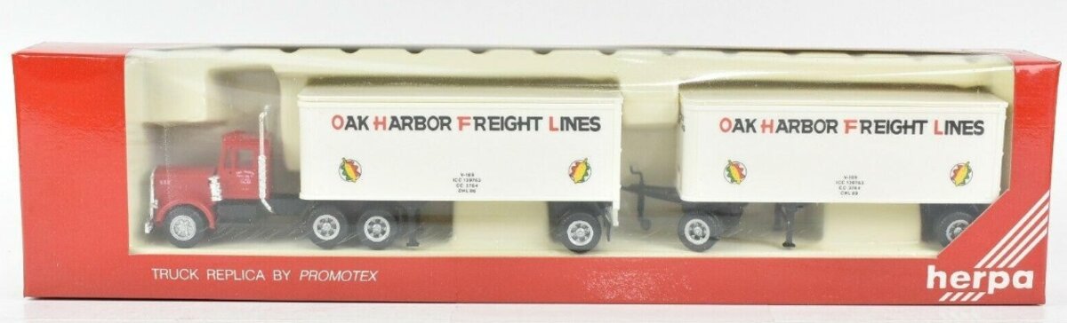 Herpa 6096 HO Oak Harbor Freight Lines W/Dual 28' Vans Peterbilt