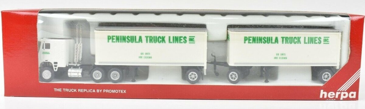 Herpa 6070 HO Peninsula Truck Lines Inc. Freightliner Tractor W/Dual 28' Trailer