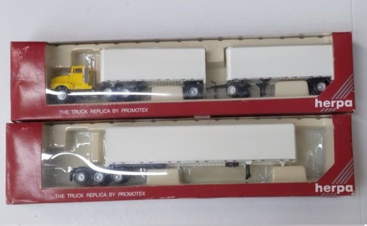 Herpa 6263 HO Kenworth T-600 40' Smooth Tractor Trailer W/Two 27' Trailers