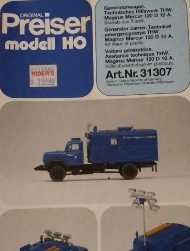 Preiser 31307 HO Magirus Mercur 120 D 10 A Generator Carrier Truck Plastic Kit