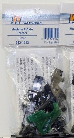 Walthers 933-1293 HO Modern 3-Axle Tractor Green Plastic Kit