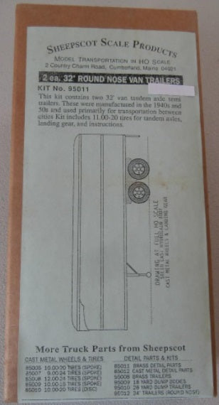 Sheepscot Scale Products 95011 HO 32’ Round Nose Van Trailers Kit