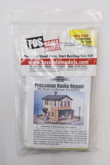 FOS Scale Limited QK23 HO Scale Pressman Radio Repair Building Craftsman Kit
