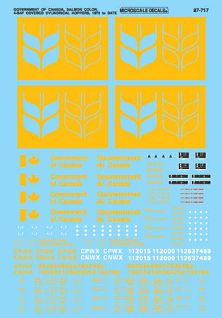 Microscale 87-717 HO 1973+ Canada 4 Bay Cylindrical Grain Hopper Decal Sheet