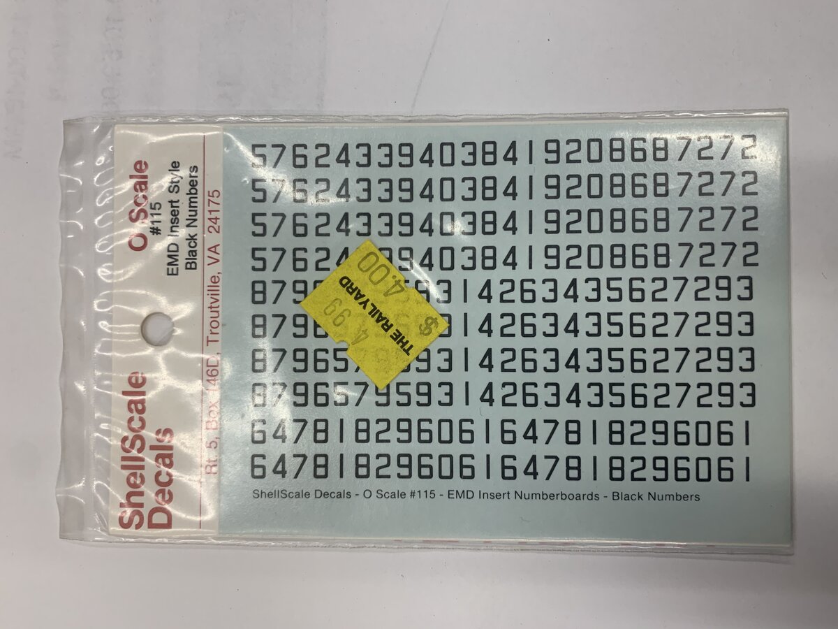 Shell Scale 115-O O Scale EMD Insert Style Black Numbers