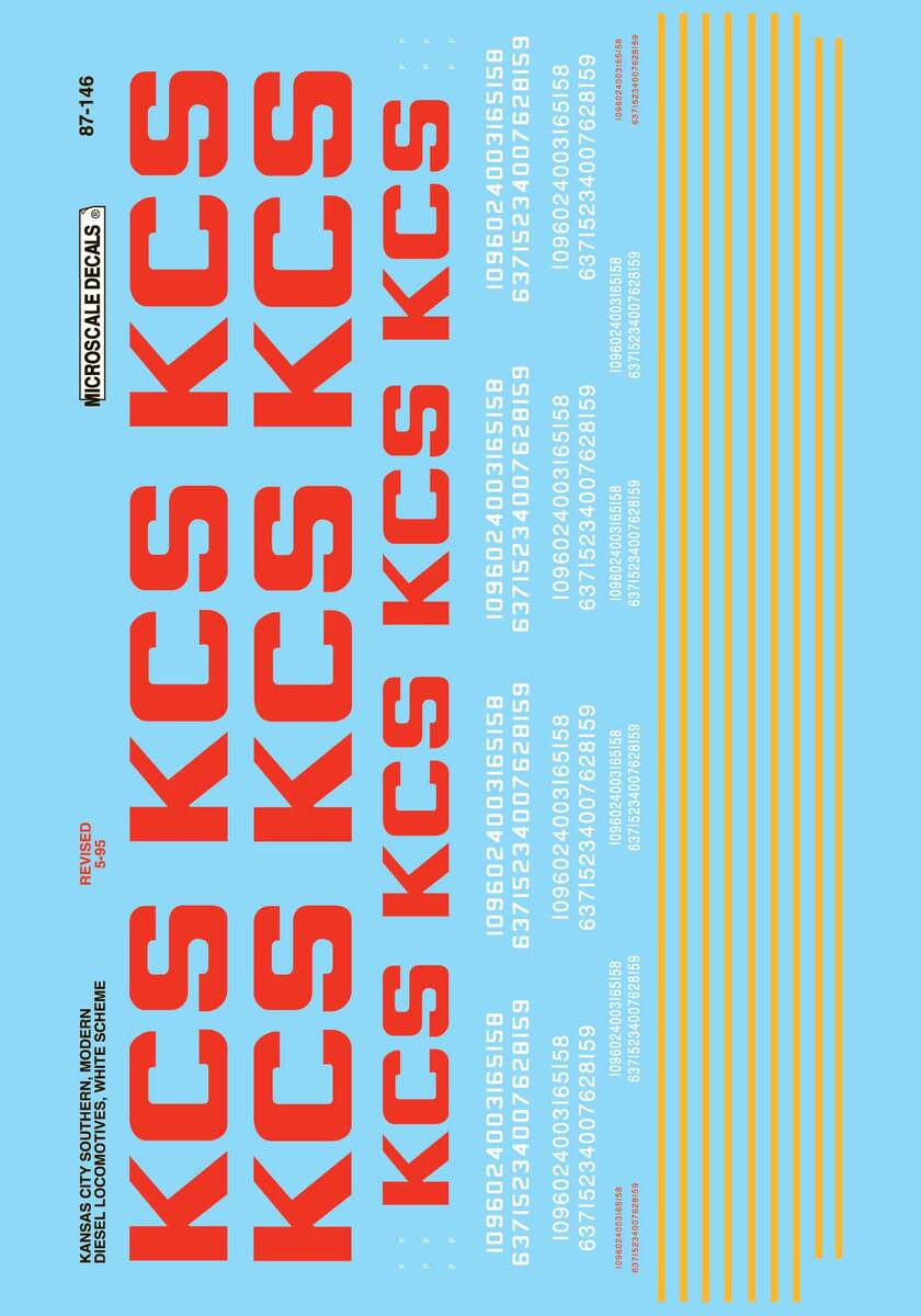 Microscale 87-146 HO Kansas City Southern Modern Diesels Waterslide Decal Sheet