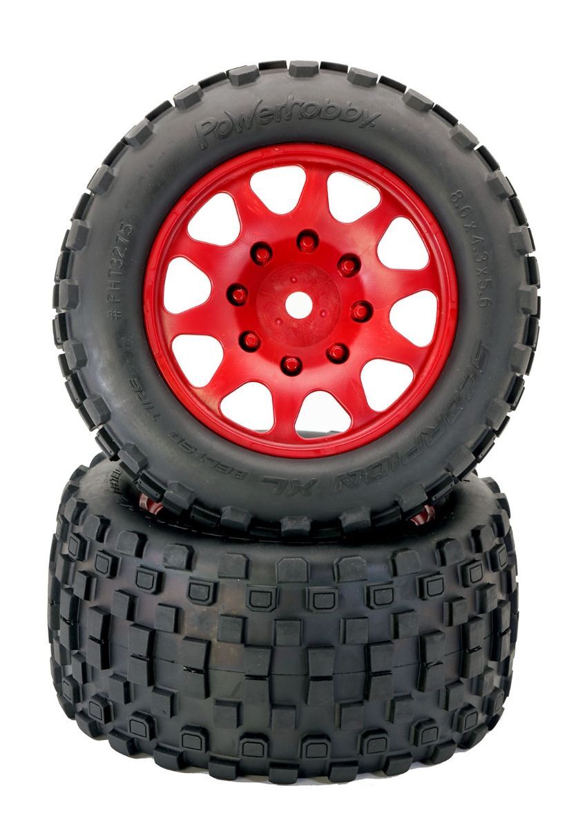 Power Hobby PHT3275ARRMARED Red Scorpion XL Belted Tires Viper Wheels