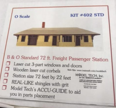 Model Tech 402 STD O Scale B&O 72 FT Freight Passenger Station Kit