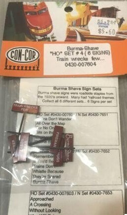 Con-Cor 0430-007604 HO Scale Burma-Shave Sign Set #4 X6 (Set of 6)