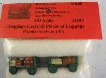 JEB mfg H103 HO 2 Baggage Carts/18 pieces of Luggage