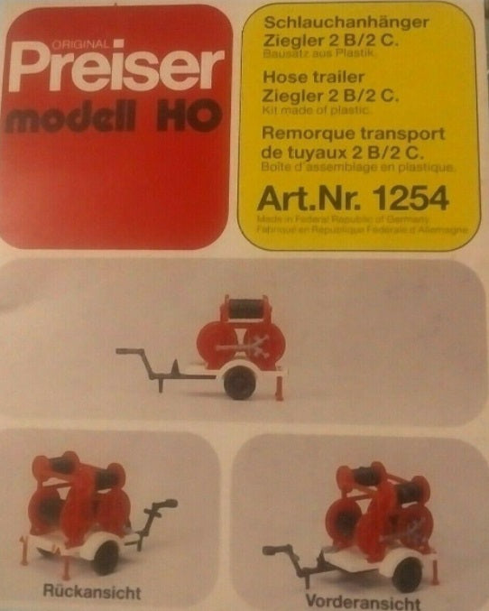 Preiser 1254 HO Ziegler 2 B/2 C Hose Trailer Plastic Model Kit