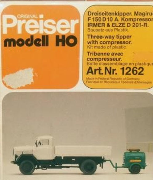 Preiser 1262 HO Three-way Tipper with Compressor Plastic Model Kit