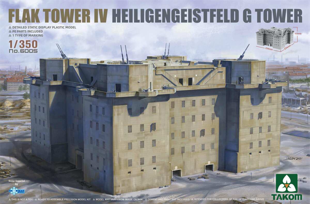 Takom 6005 1:350 Flak Tower IV Heiligengeistfeld G Tower Plastic Model Kit