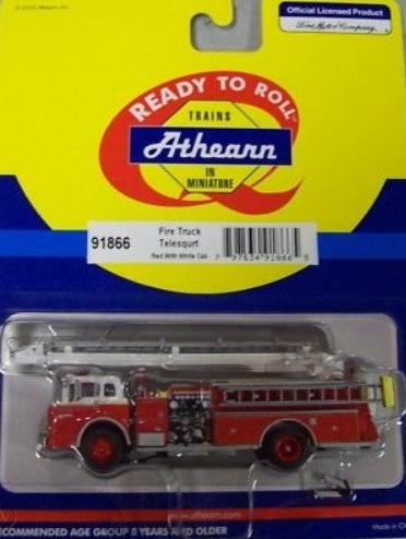 Athearn 91866 HO Fire Truck Ford C Telesqurt Red W/White Cab