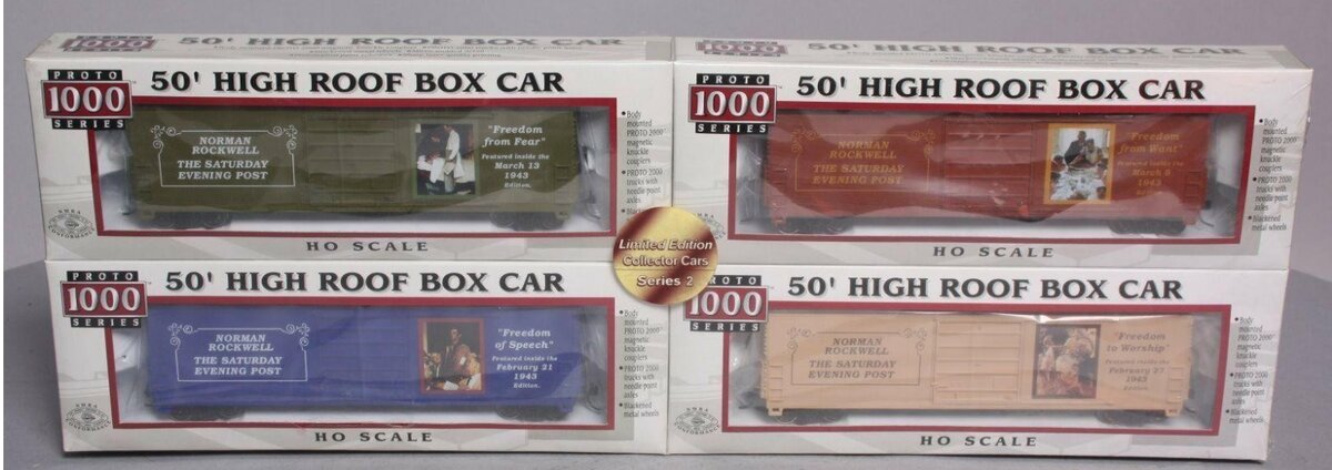 Proto 1000 8590 HO Ltd Edition Norman Rockwell 50' High Roof Boxcars (Set of 4)