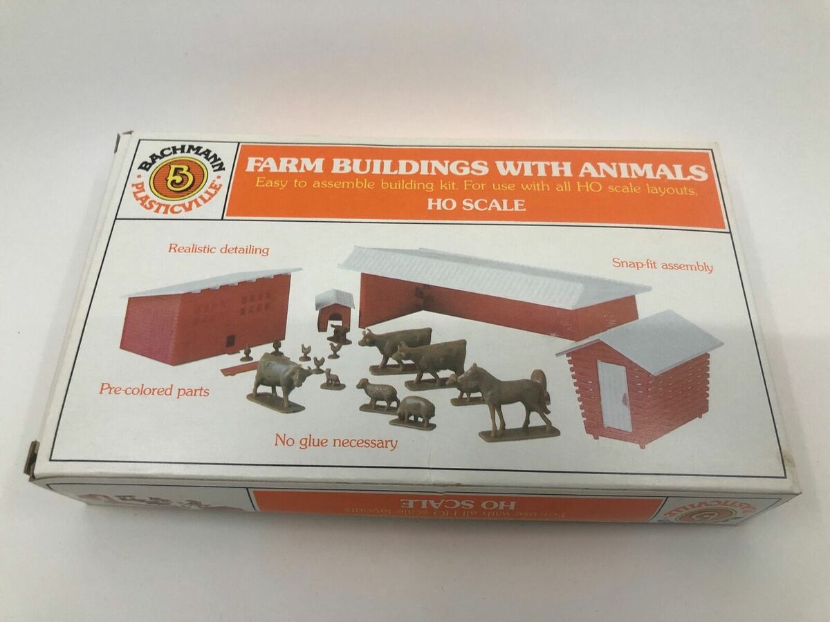 Bachmann 2652 HO Farm Buildings With Animals Building Kit