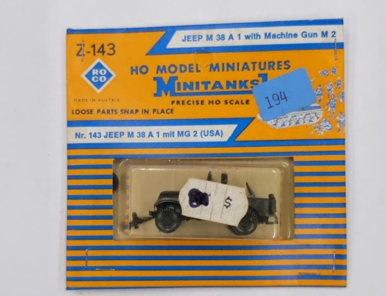 Roco Z-143 HO Minitanks Jeep M 38 A 1 w/ Machine Gun M 2
