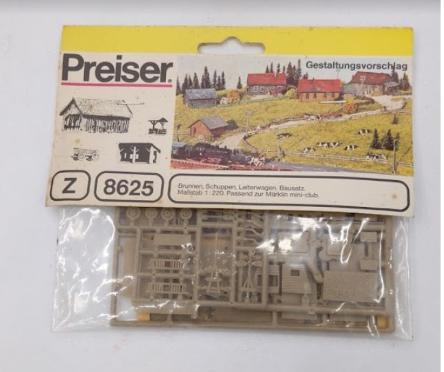 Preiser 8625 Z Farm Trailer with Barn Shed Outbuildings Farm Plastic Model Kit