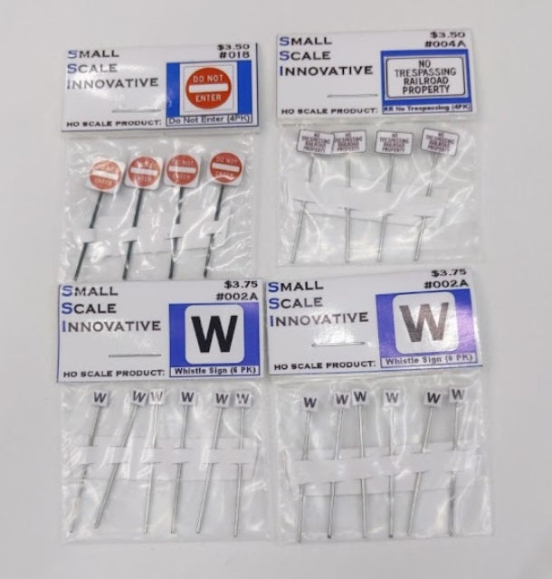 Small Scale Innovative Lot of 4 HO Sign Packs Do Not Enter, Tresspassing Whistle