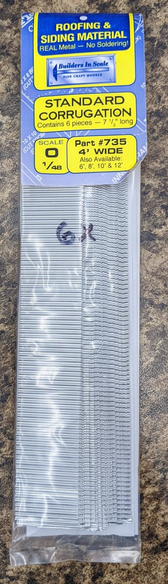 Builders-in-Scale 735 O 4' Wide Standard Corrugation Strips (Pack of 6)