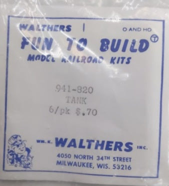 Walthers 941-820 HO and O Scale Tank Metal (Pack of 6)