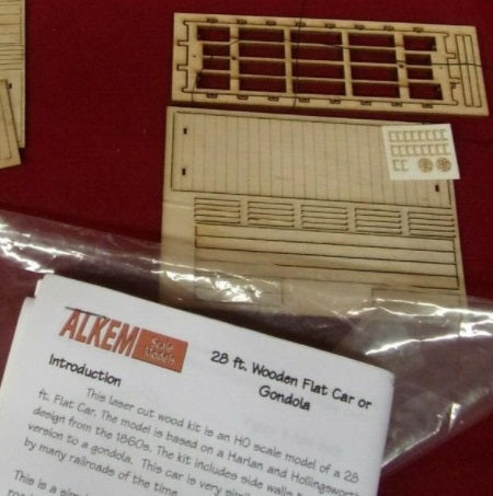 Alkem Scale Models HO 28 Ft Gondola Flat Car Kit Laser Cut