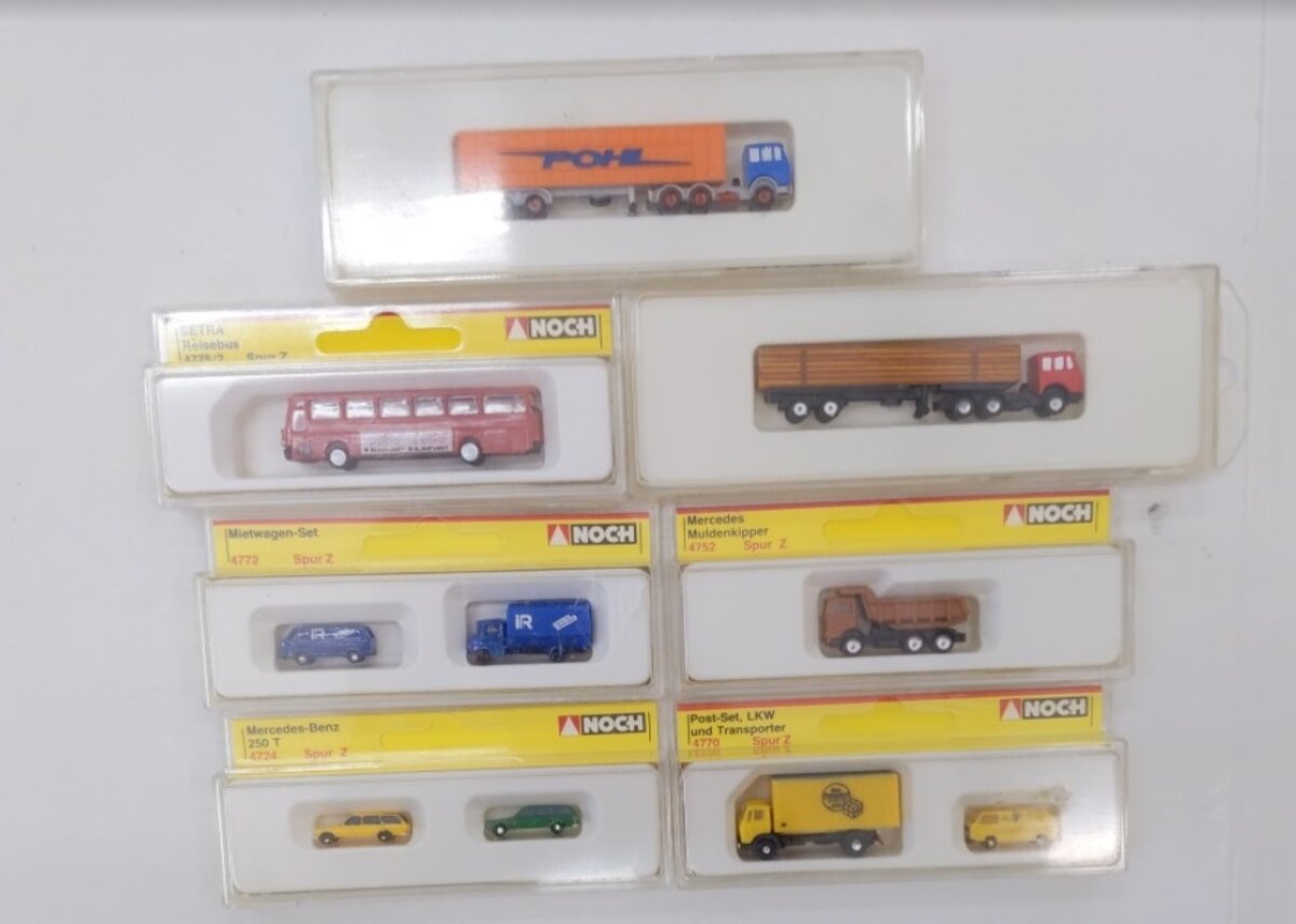 Noch L-3 Lot of 7 Z Scale Assorted Cars, Trucks, Bus Vehicles