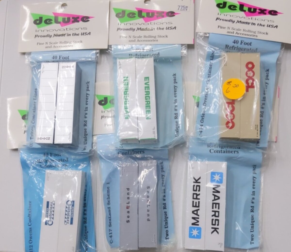 Deluxe Innovations L-8 Lot of 6 N Scale Assorted 40" Refrigerated Container Pack