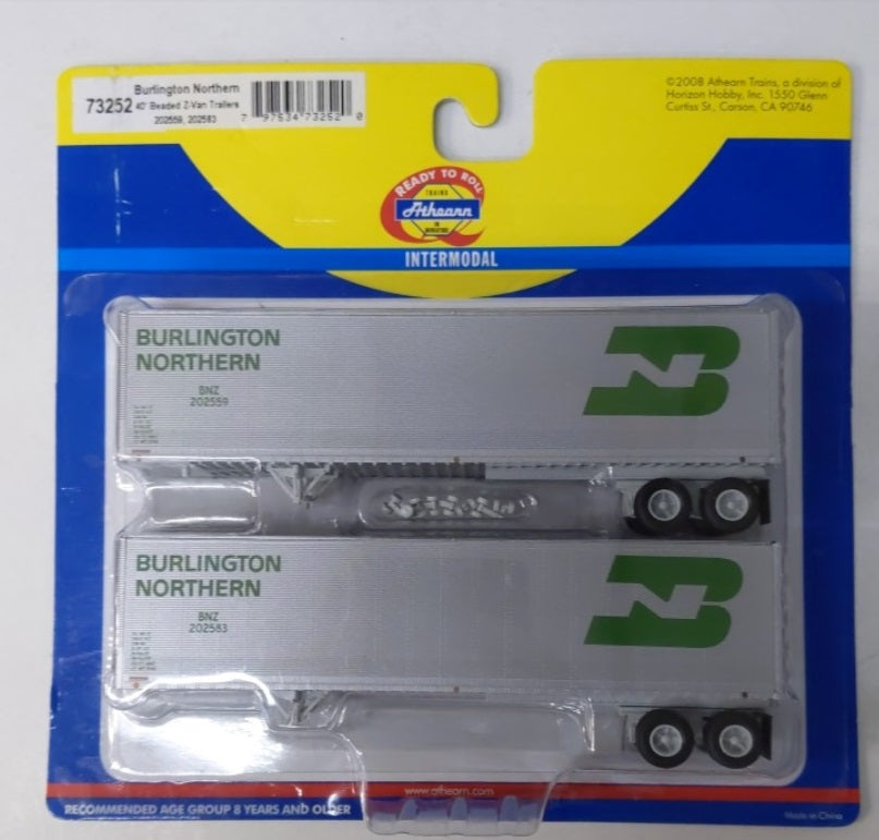 Athearn 73252 HO Scale Burlington Northern 40' Beaded Z-Van Trailers