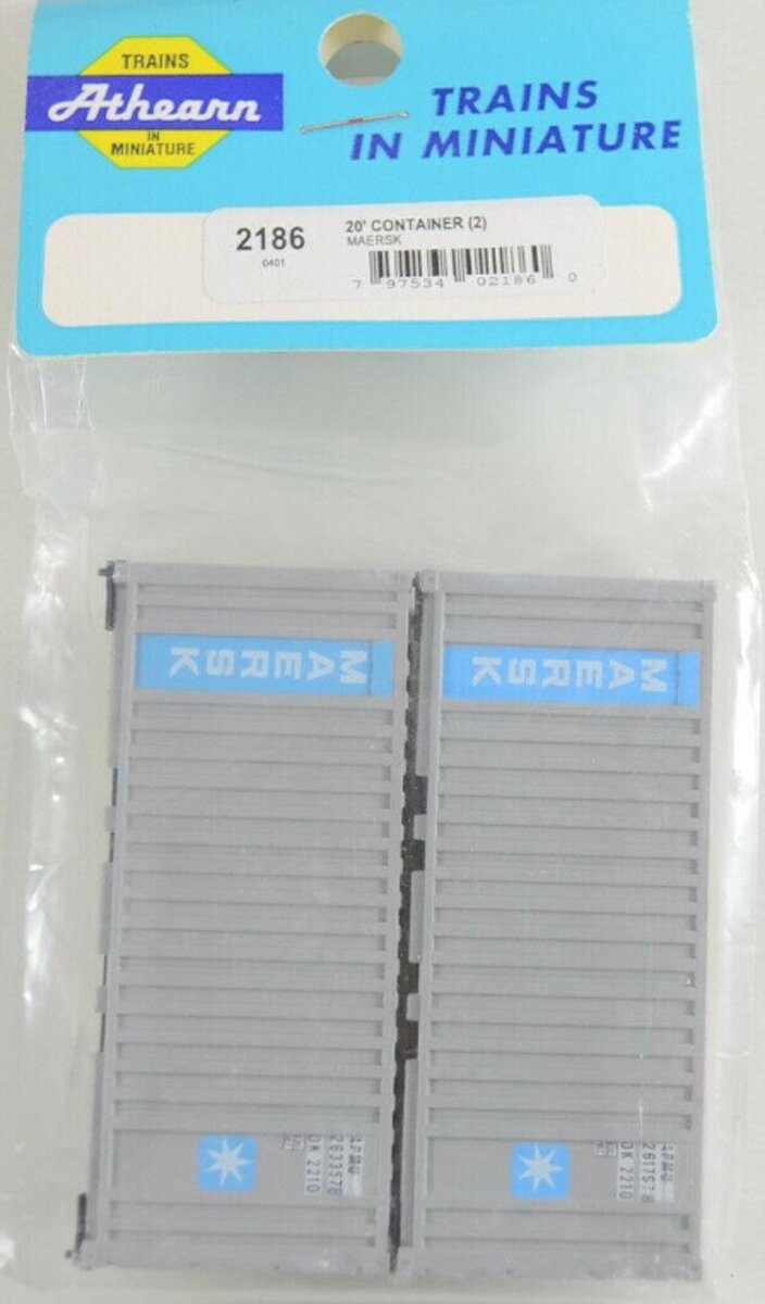 Athearn 2186 HO 20' Maersk Containers (Pack of 2)