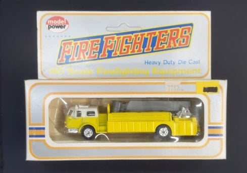Model Power 7767 HO Yellow W/White Cab Aerial Tower Bucket Fire Truck