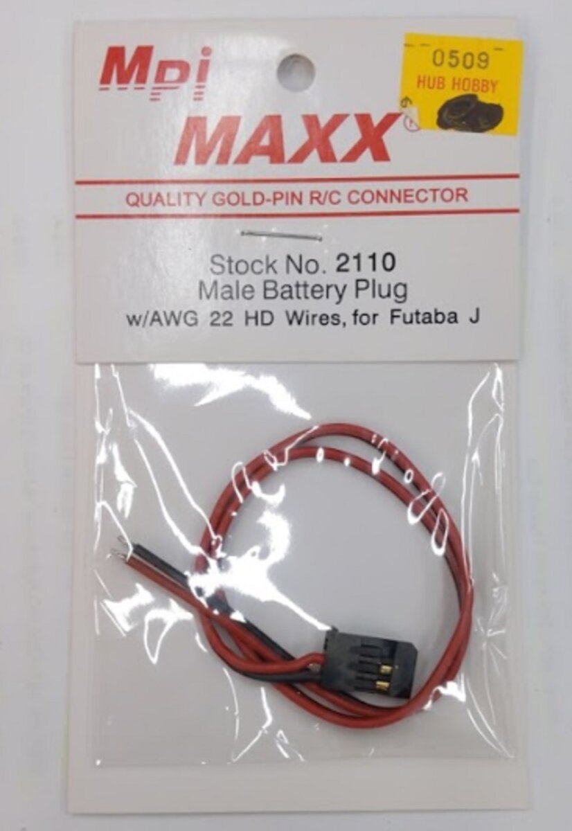 Maxx Products 2110 Male Battery Plug w/ AWG 22 HD Wires For Futaba J