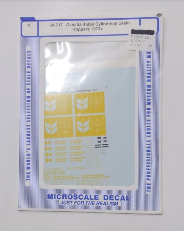 Microscale 60-717 N 1973+ Canada 4 Bay Cylindrical Grain Hoppers Decal Sheet