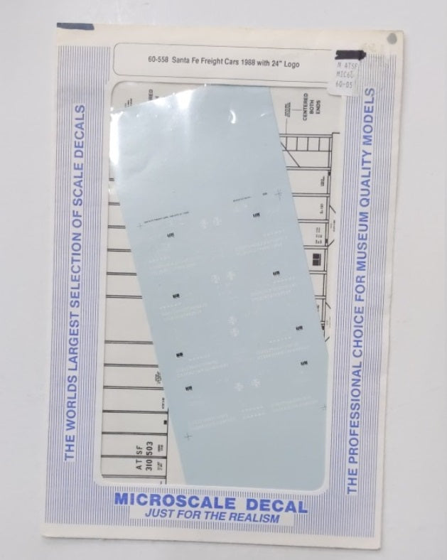 Microscale 60-558 N Santa Fe Freight Cars 1988 w/24" Logo Waterslide Decal Sheet